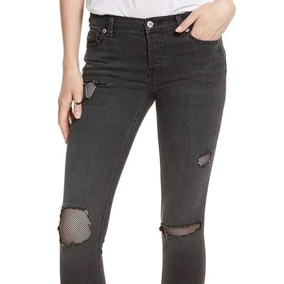 Free People black distressed fishnet jeans - Picture 5 of 11